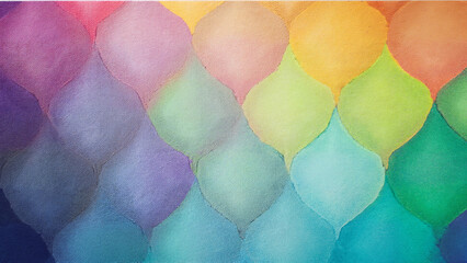 Abstract watercolor pattern featuring overlapping shapes in a gradient of vibrant colors. Suitable for creative projects, backgrounds, and design inspiration.