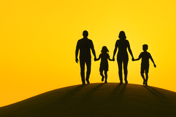 Family silhouettes at sunset for heartwarming photography and family bond content
