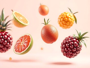 Colorful fruit in mid-air