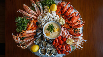 Top view of assorted seafood in plate