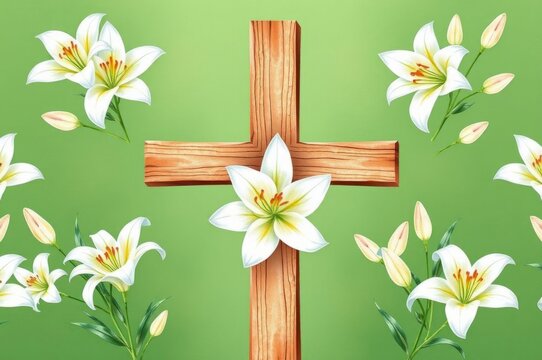 Watercolor Cross and Lilies Pattern