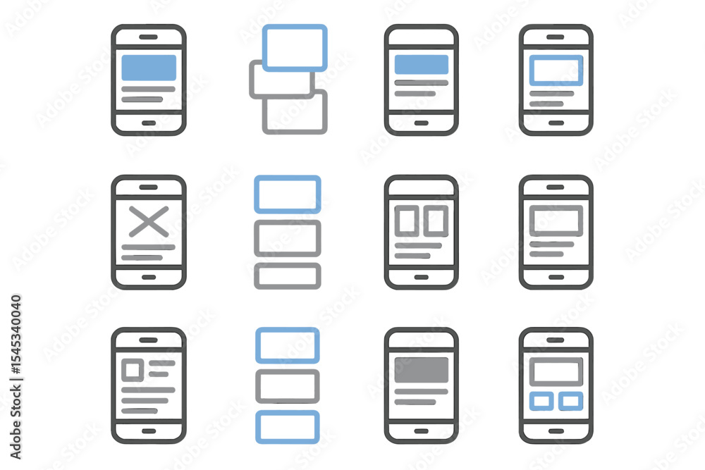 Aufkleber abstract mobile user interface designs with blue and gray elements