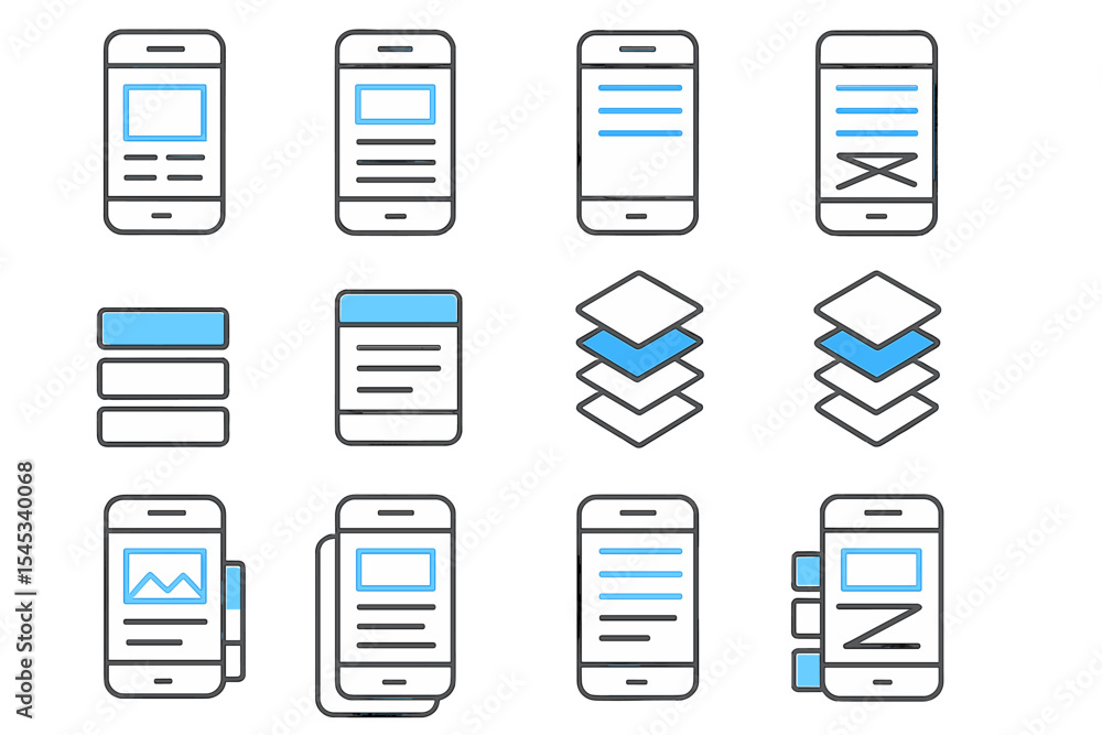 Poster mobile app interface design elements in simple icon set