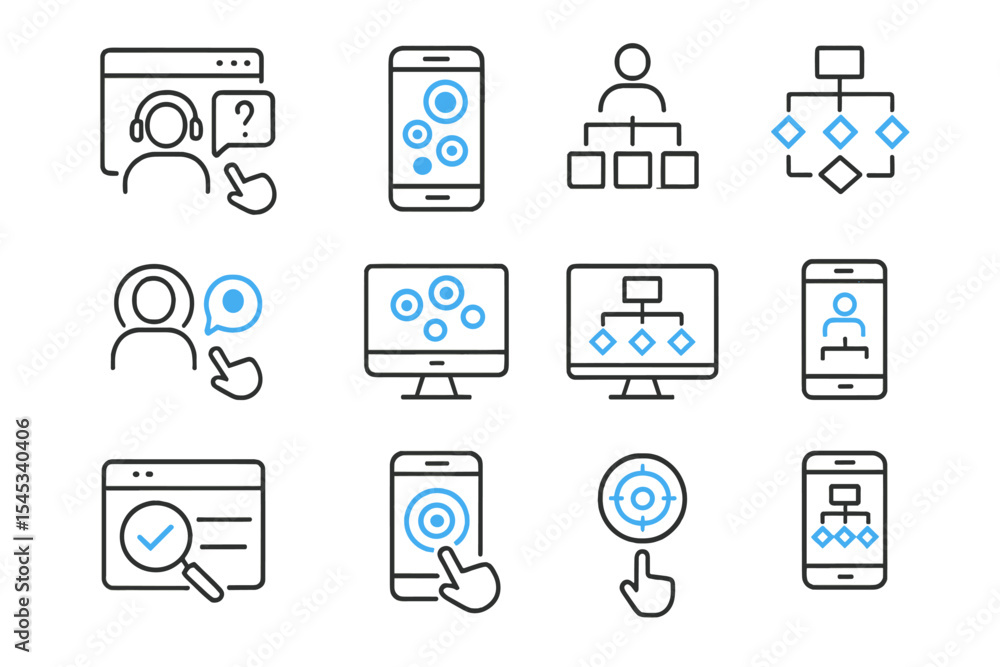 Poster futuristic ui icons featuring smartphones and computer screens