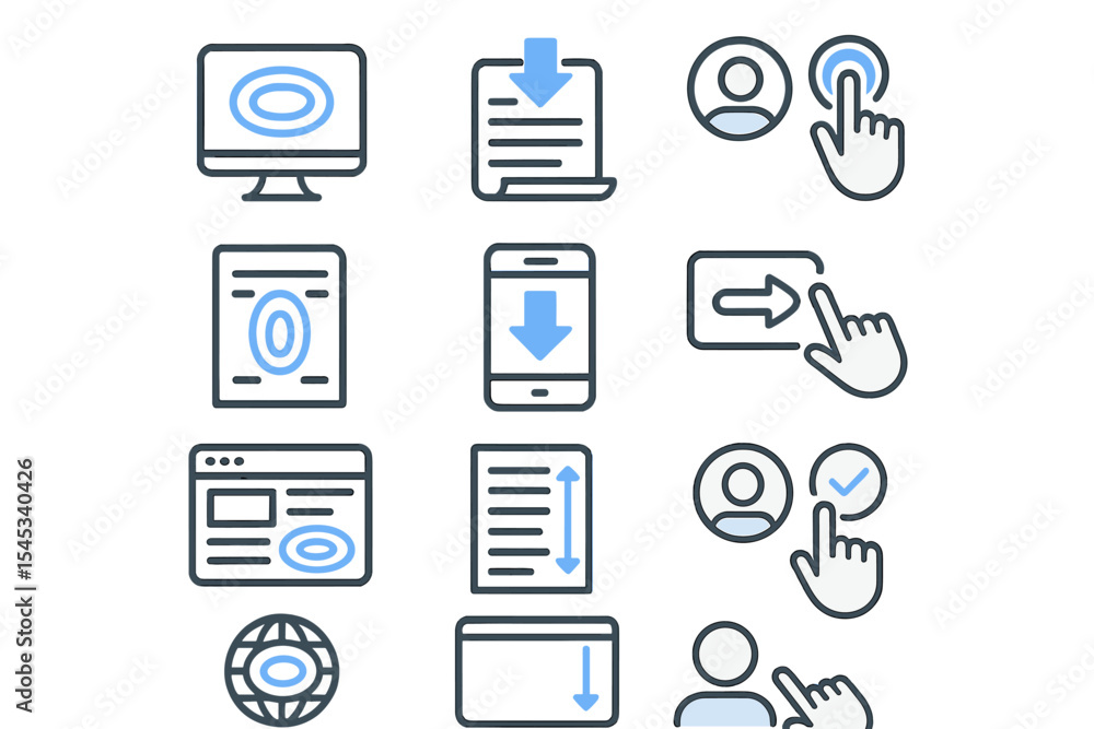 Poster interface elements for digital interaction with icons and touch gestures