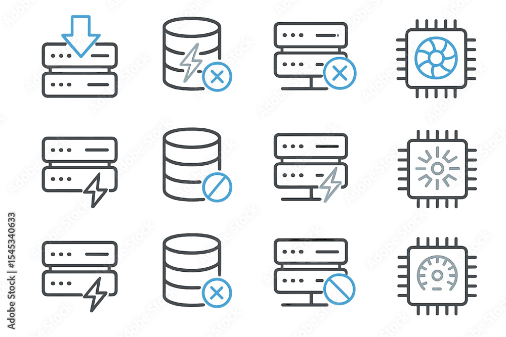 Poster data center icons for server and data management concepts