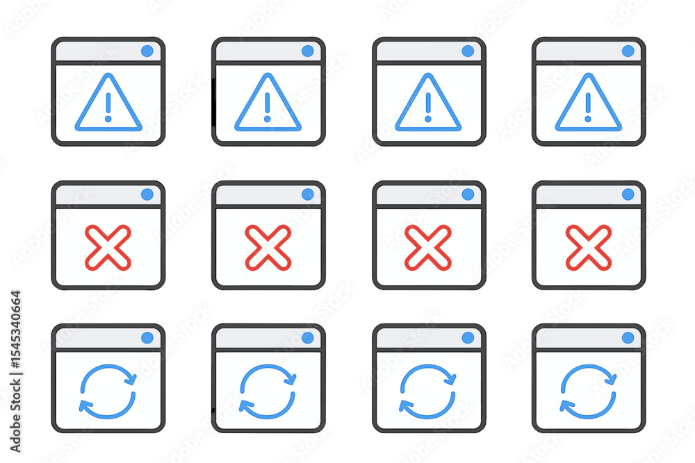 Poster web icons: alert, error, sync symbols in grid pattern on gray background