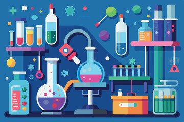 Colorful laboratory setup showcasing various scientific experiments and tools in a modern design