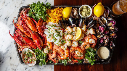 Assorted seafood on the table healthy seafood