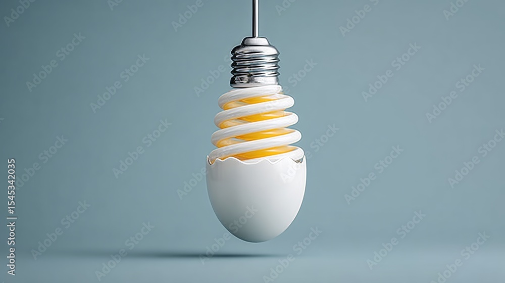 Aufkleber light bulb is shaped like an egg and is suspended in the air. the egg shape of the bulb is illuminat