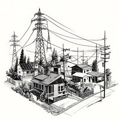 Fototapeta premium Suburban Power Grid Sketch.