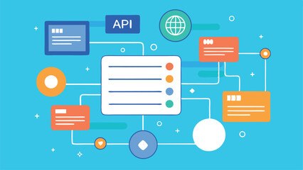 Conceptual illustration of api integration with connected elements and a blue background