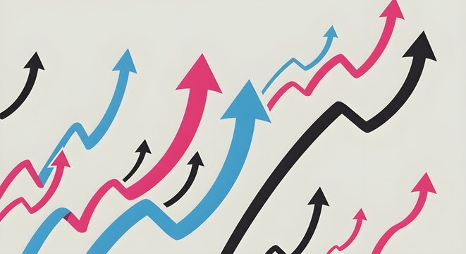 Los gr&aacute;ficos abstractos compuestos de flechas escalonadas simbolizan el significado de cooperaci&oacute;n y desarrollo.