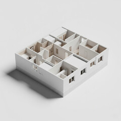 3D render of an isometric house model within a labyrinth, illustrating a unique architectural design and residential property concept