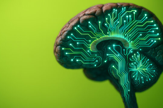 AI-enhanced brain cross-section for neuroscience education and neurotech innovation visuals
