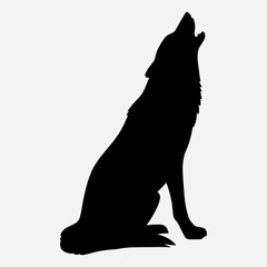 Silhouette of a howling wolf, white background