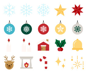 Christmas icon set. Flat color style