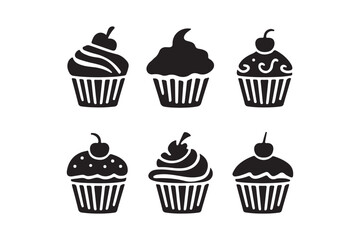 Cupcake Icon Silhouette Set Sweet Black Vector Desserts Collection