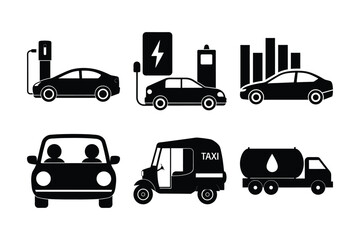 Naklejka premium Silhouette car transportation modes icon set.