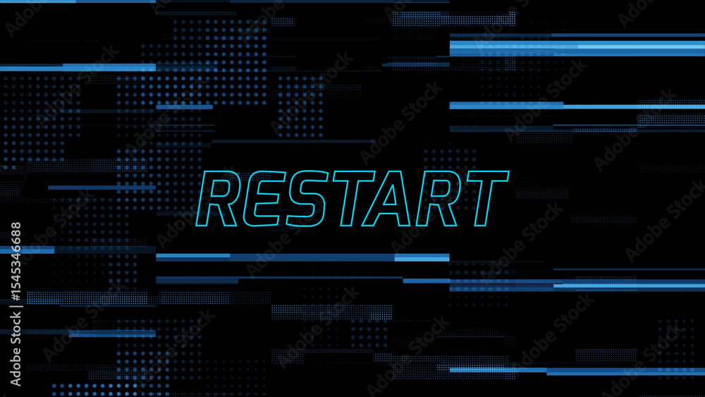 Poster abstract restart concept with blue lines dots and text on a black background the image