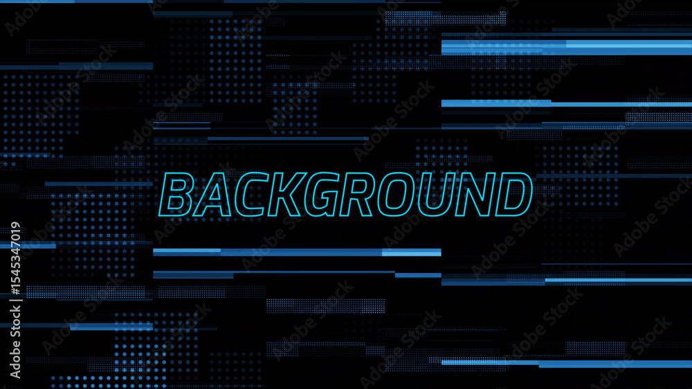 Poster abstract dark background with blue lines dots and the word background in cyan dark background