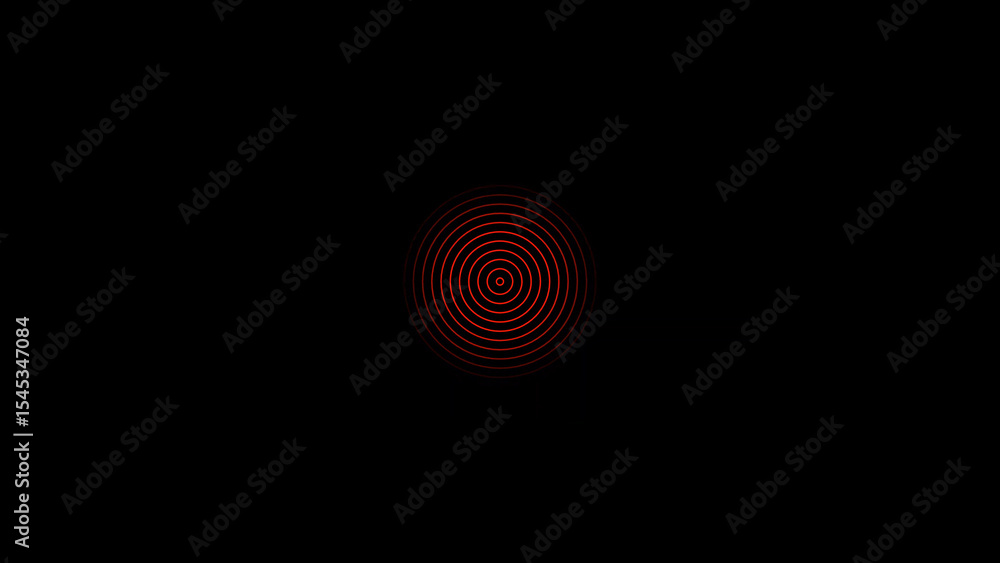 Poster concentric red circles radiating outward on a black background creating a minimalist and modern desi