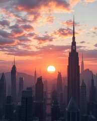 Obraz premium Futuristic city sunset
