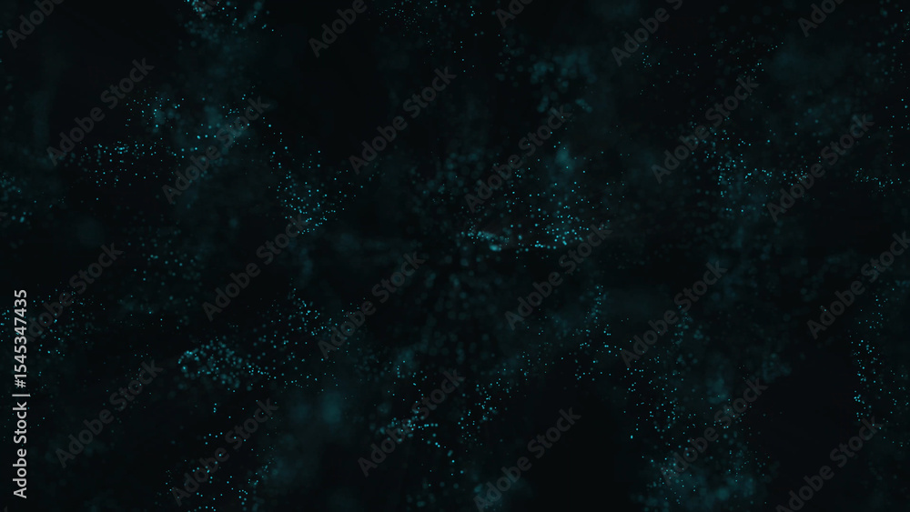Poster abstract dark background with teal particles forming a nebula or galaxy effect dark abstract backgro