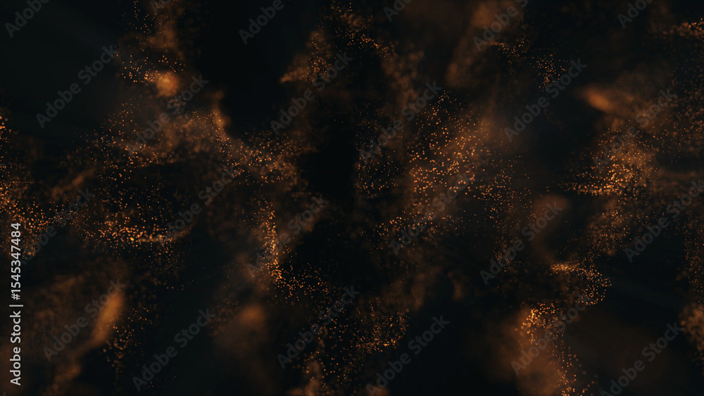 Poster abstract golden particle cloud on dark background ethereal and mysterious with subtle light rays cap