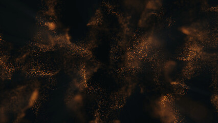 Abstract Golden Particle Cloud on Dark Background Ethereal and Mysterious with Subtle Light Rays...