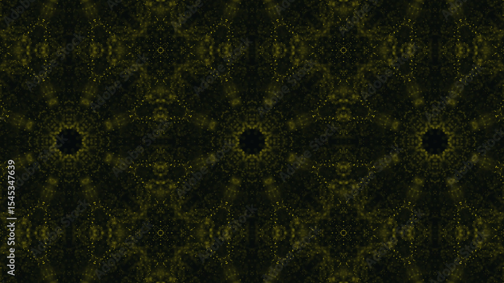 Poster abstract dark background with golden geometric patterns and floral kaleidoscopic design elements thi