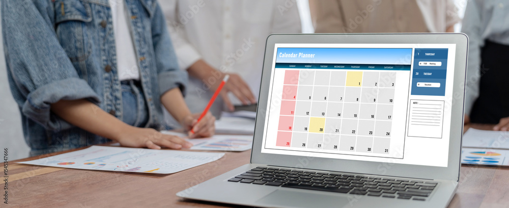 Poster Calendar on computer software application for brisk schedule planning for personal organizer and online business