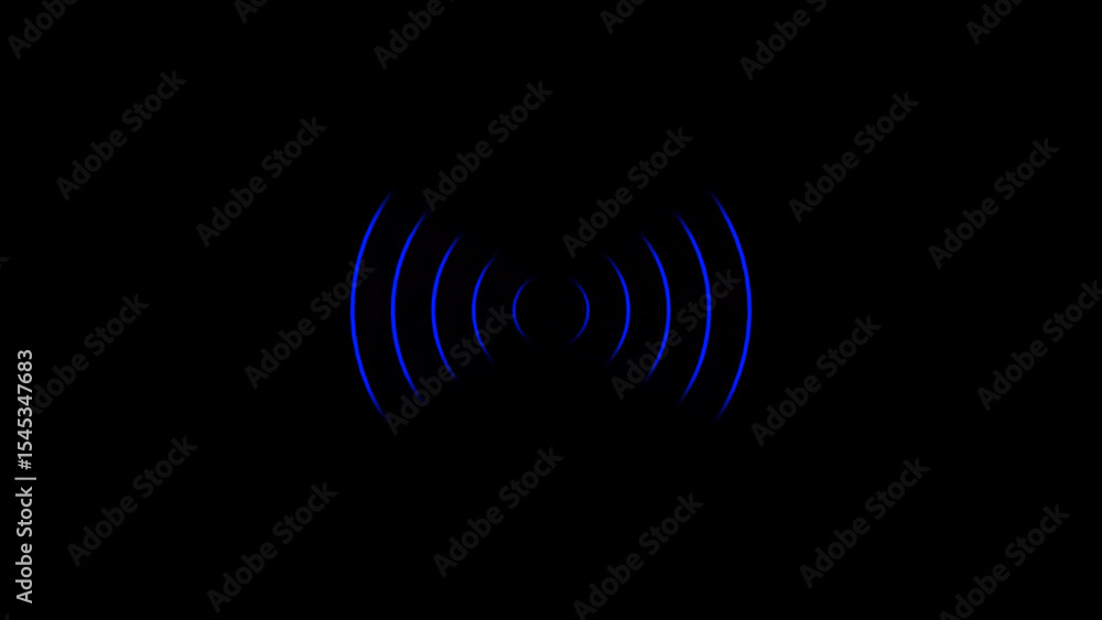 Poster blue concentric waves emanating from a central point on a black background the image features