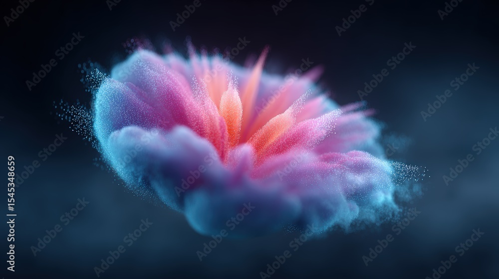Poster abstract colorful flower shape made with vibrant particles in motion
