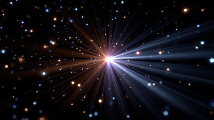 Naklejka premium Abstract Cosmic Light Rays with Stars in Dark Space Background