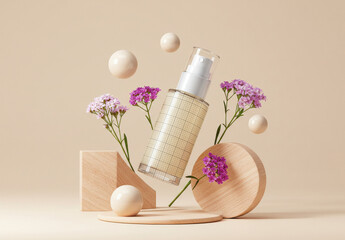 Spray Bottle Packaging Label Mockup with Flowers