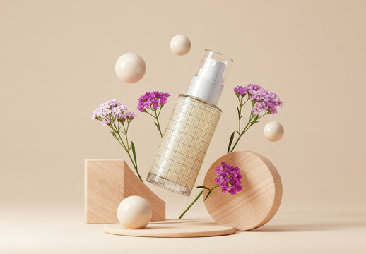 Spray Bottle Packaging Label Mockup with Flowers