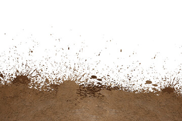 Brown mud splatter abstract on black background illustrating textured splashes and spills