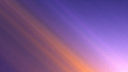 Abstract grainy background with diagonal rays in light purple, pale violet, lilac, soft orange colors gradient, copy space. Noise, rough, old, grunge texture. Smooth design for wallpaper web banner