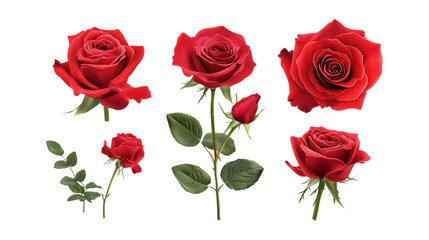Red Rose Collection Botanical Illustrations for Design Projects On Transparent Background