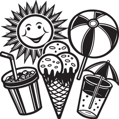 Black and white cartoon illustration of flowers with a popcorn snack box vector icon for cinema entertainment design