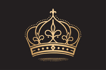 Royal crown logo vector illustration with ornate gold floral design and vintage decorative frame