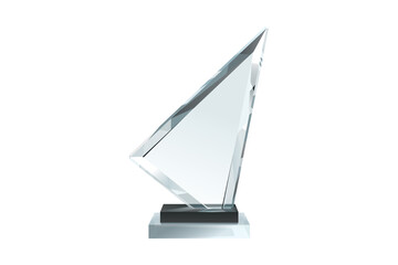 Elegant glass trophy with a modern triangular design isolated on a black background
