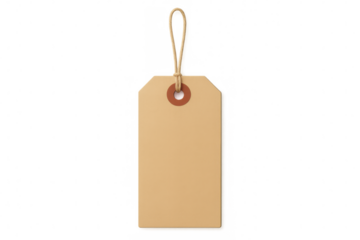 Beige blank label dangling from string, providing clean minimal backdrop for custom branding and design messaging