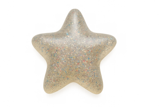 Inflated star decoration floating with colorful confetti inside on transparent background - Powered by Adobe