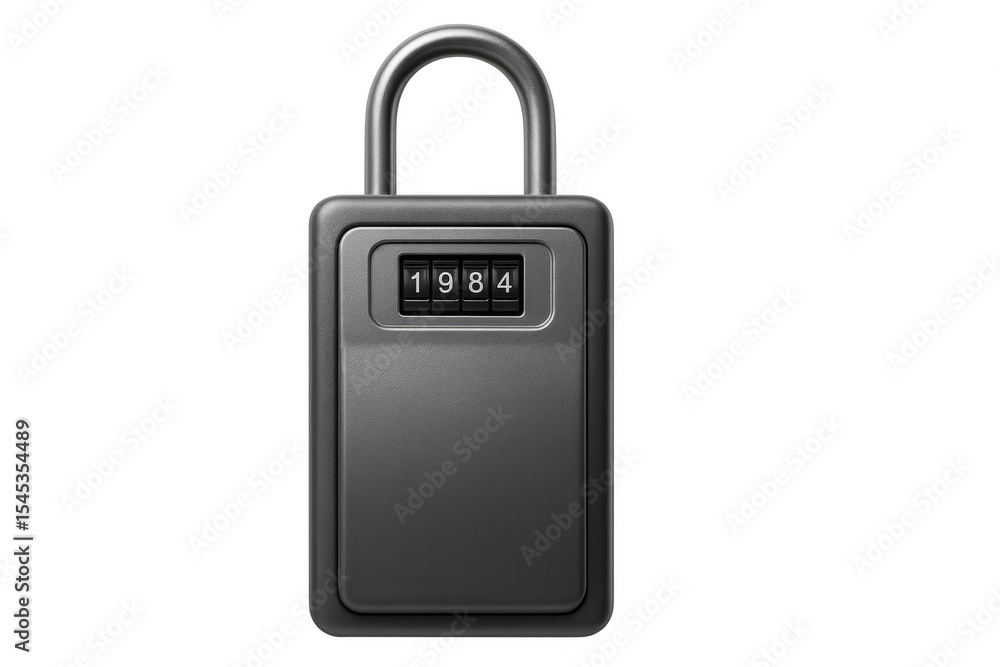 Poster combination padlock showing year 1984 isolated on transparent background