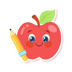 Cute school clipart of apple. Vector illustration on white background.