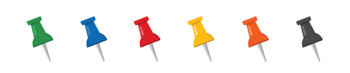 set Icon button pin, needle. Stationery pin isolated flat symbol for notes and stickers in the office. Pin, tack for attaching notices