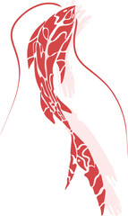 minimalist red koi fish illustration in japanese tattoo style with flowing motion and abstract ink line art on clean white background

