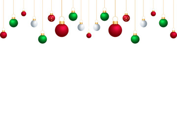 Festive christmas ornaments hanging with gold string against a dark background